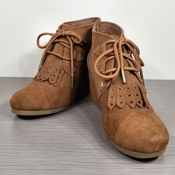 TOMS Desert Kiltie Fringe Wedge Bootie, Brown Suede, Womens Size 7.5 US / 38 - Picture 4 of 11